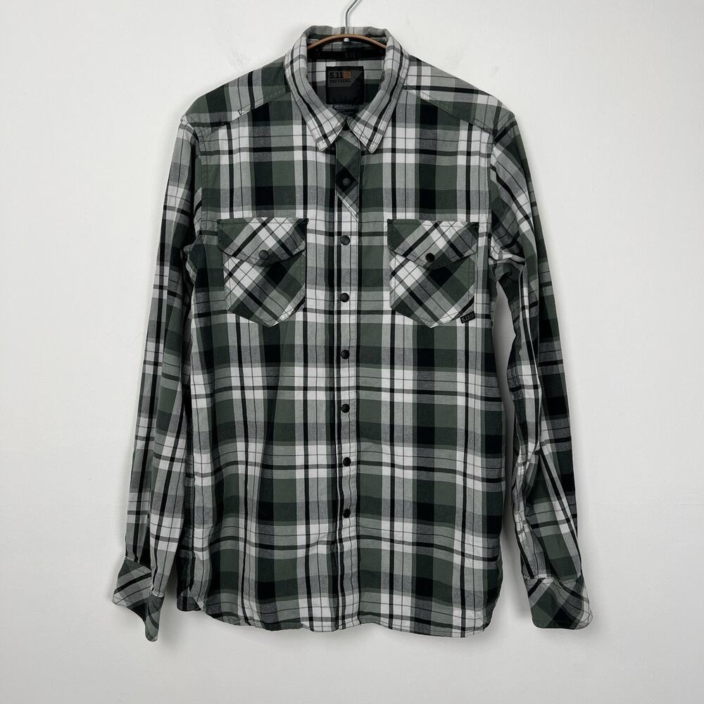 511 Tactical Series Men's Small Long Sleeve Snap Button Shirt Green/Black‎ Plaid